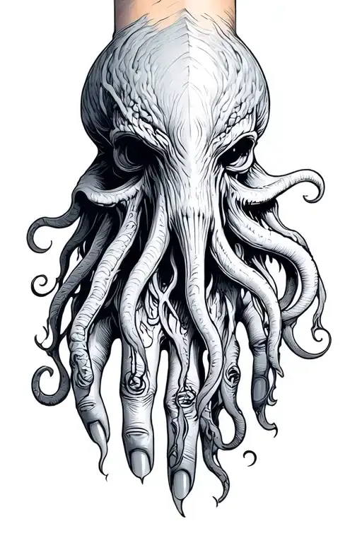Cthulhu Tattoo On Hand Sketch Style