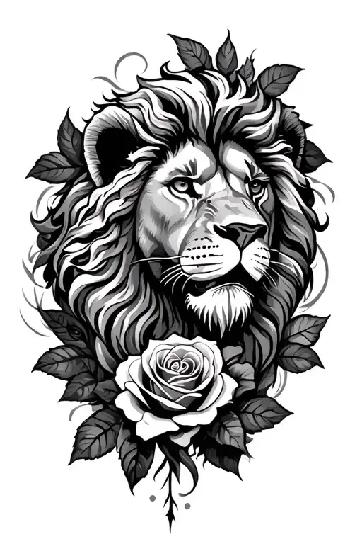 Lion And Roses Intertwined Within