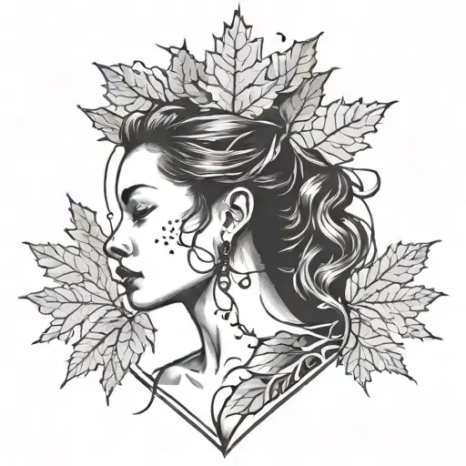 Heart Tree Growing Red Maple Leaf Native Woman's Face