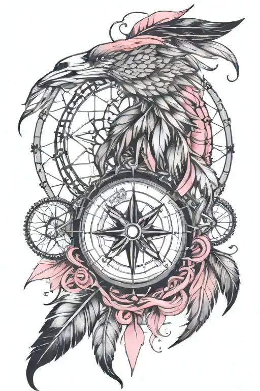 Dreamcatcher And Navigator Compass In One Design And Put A Very Little Shade Of Pink