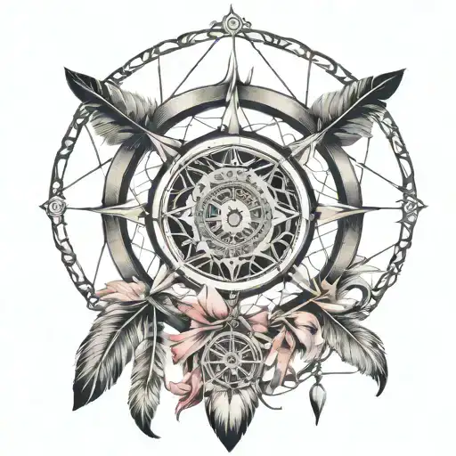 Dreamcatcher And Navigator Compass In One Design And Put A Very Little Shade Of Pink