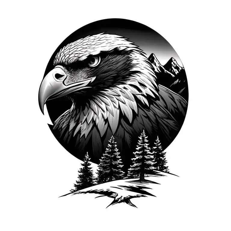 Eagle Head Above Mountain And Trees
