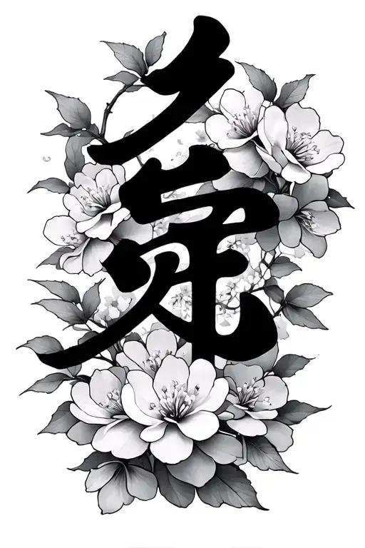 Kanji And Cherry Blossoms Wrapped