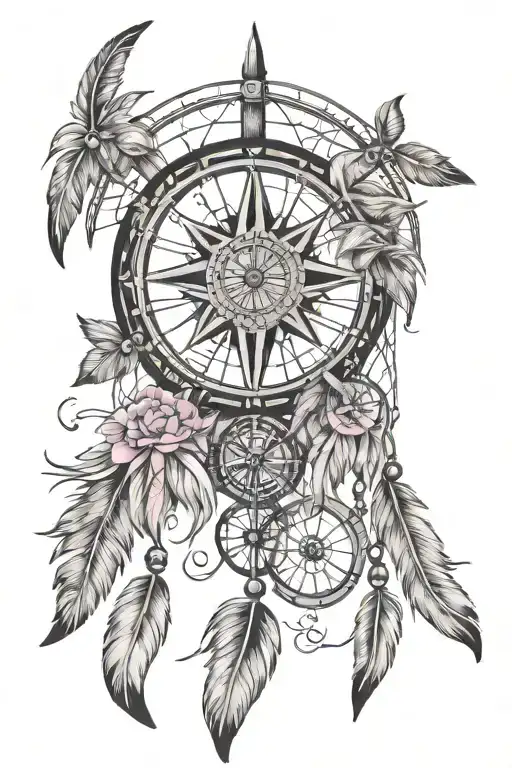 Dreamcatcher And Navigator Compass In One Design And Put A Very Little Shade Of Pink