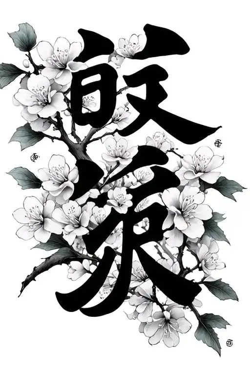 6 Kanji Characters And Cherry Blossoms Wrapped