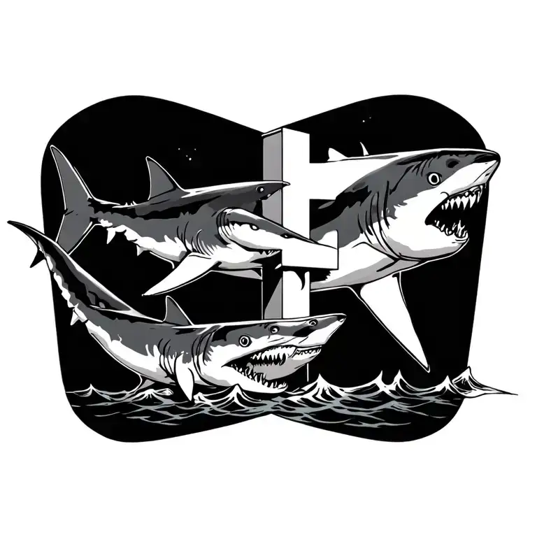 Cross Surrounded By Sharks