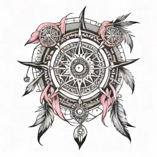Dreamcatcher And Navigator Compass In One Design And Put A Very Little Shade Of Pink
