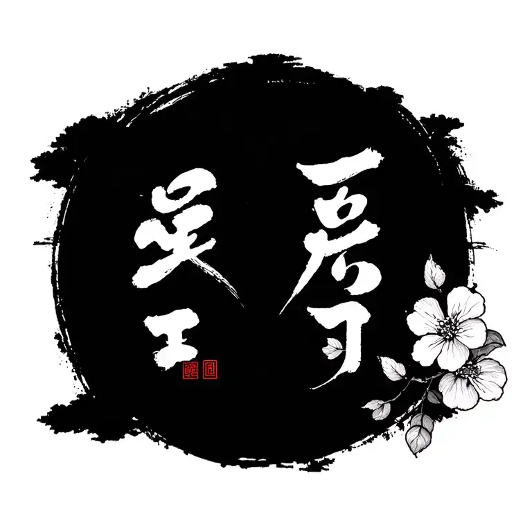 6 Kanji Characters And Cherry Blossoms Vertical