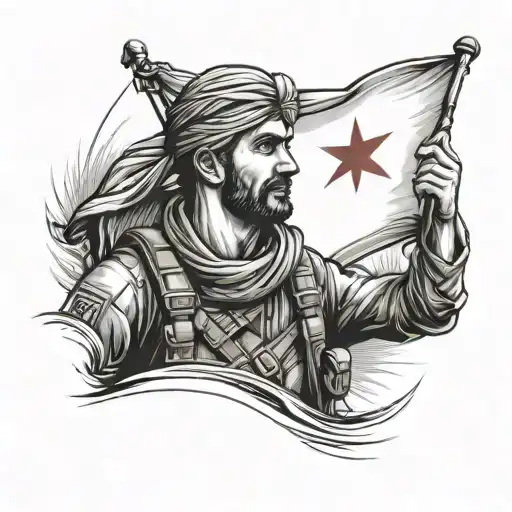 Soldier Holding Yazidi Flag