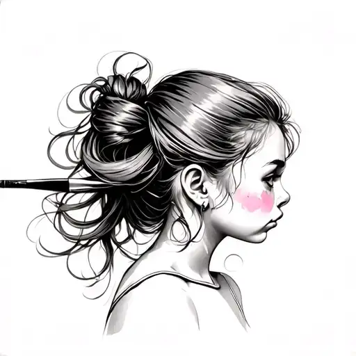A Girl Who's Hair Is Up But The Hair Is The End Of A Paint Brush