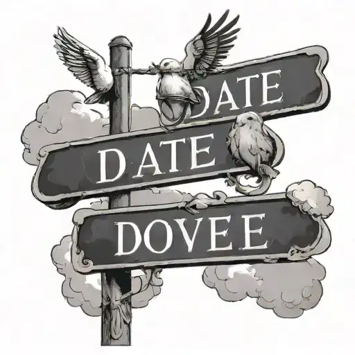 Street Sign With Words And A Dove And A Date And Clouds