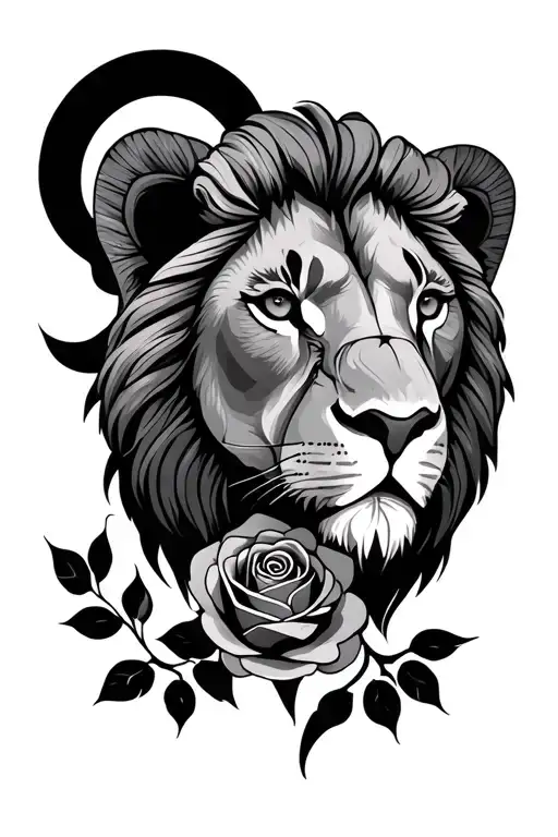 Minimalist Lion Head With Rose