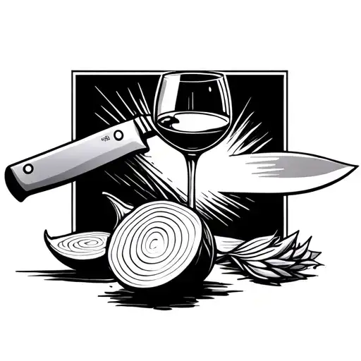 Knife Cutting An Onion In Half With A Glass Of Wine In The Back