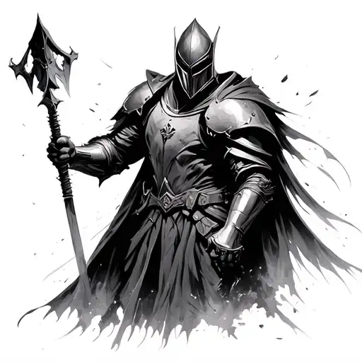 Shadowy Knight Figure Beaten Down Warn Out