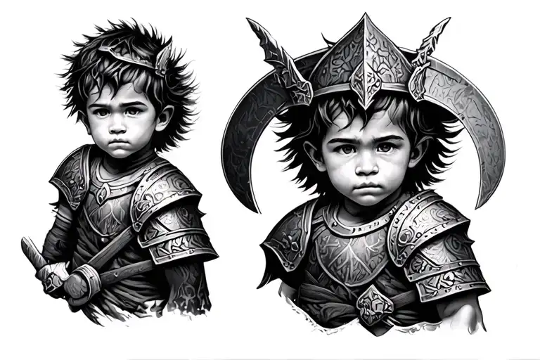 A Boy Dressed Up As A Warrior