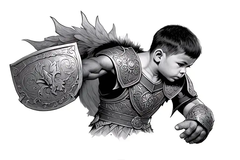 A Boy Dressed Up As A Warrior