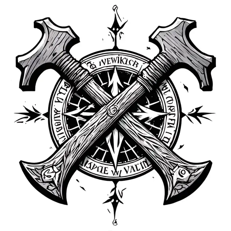 Vegvisir Above Crossed Axes Crossed Beneath