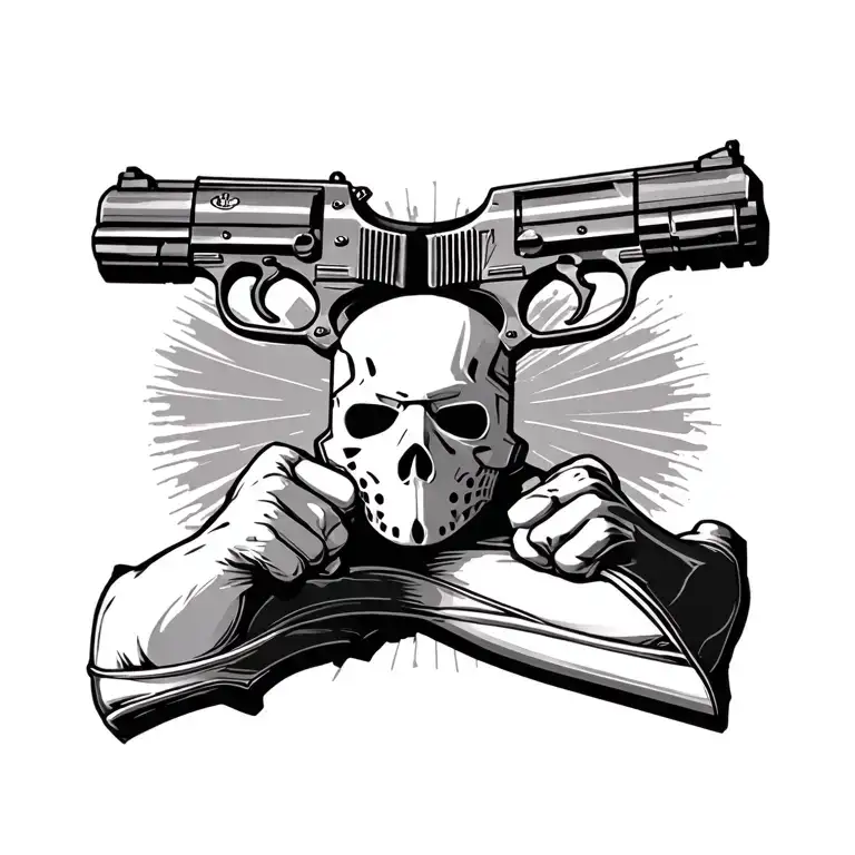 I Want A Ski Mask In The Middle Of My Chest And With Two Guns Facing To Each Chest