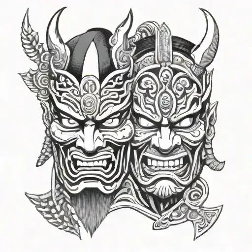 Shogun And Oni Mask Split In Half