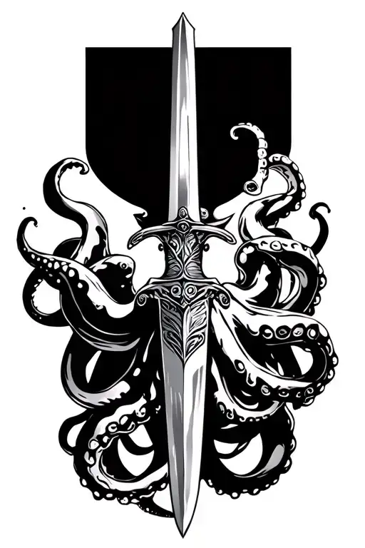 Octopus Holding Sword Or Dagger