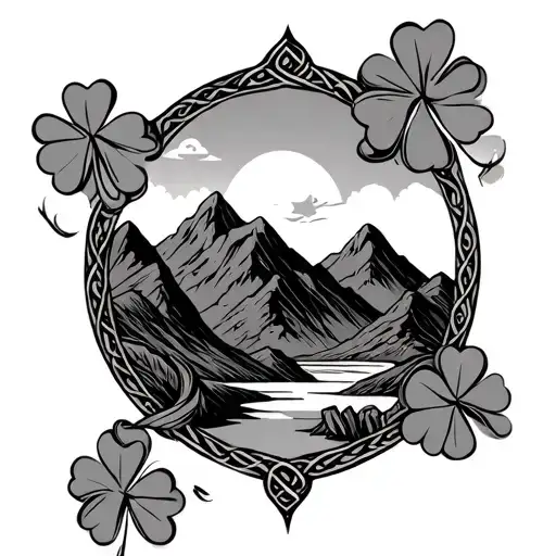 Celtic Clover Vine With Mountains And Clovers