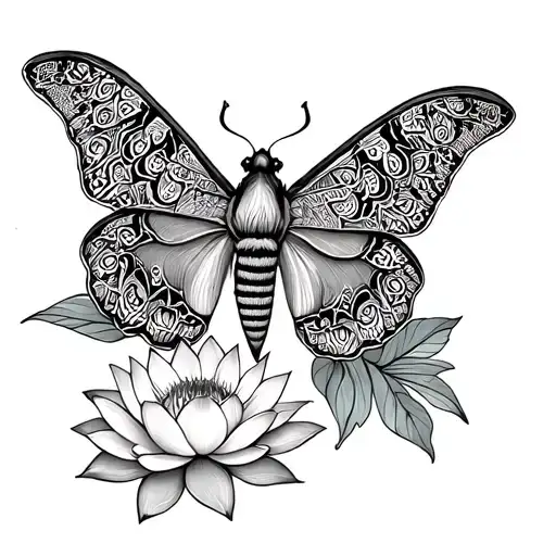 Mandala Moth And Lotus Flower