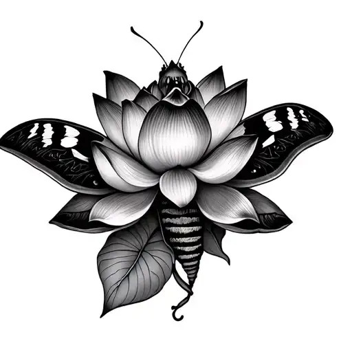 Moth And Lotus Flower