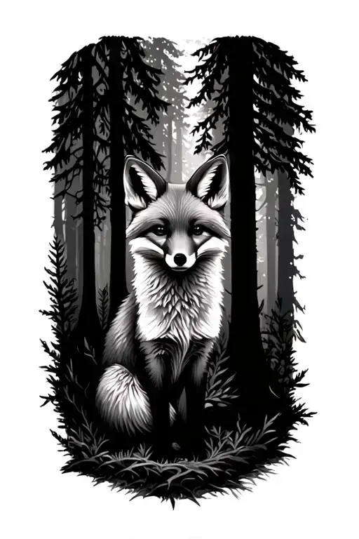 Forest Trees Small Fox Surrounded