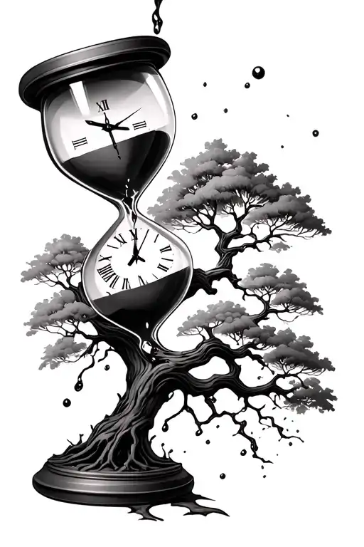 Hourglass With Broken Clock Pouring Into Tree Of Life