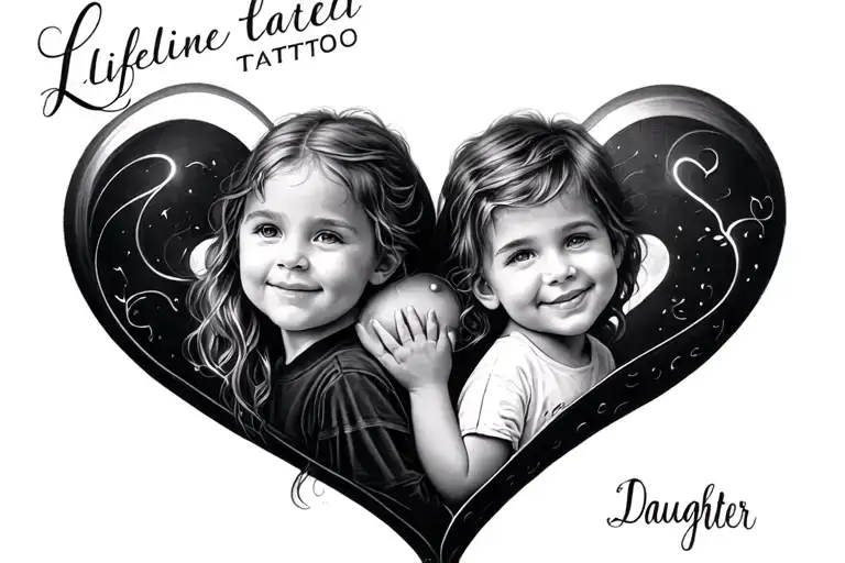Lifeline Heart Tattoo With Daughter And Sons Name