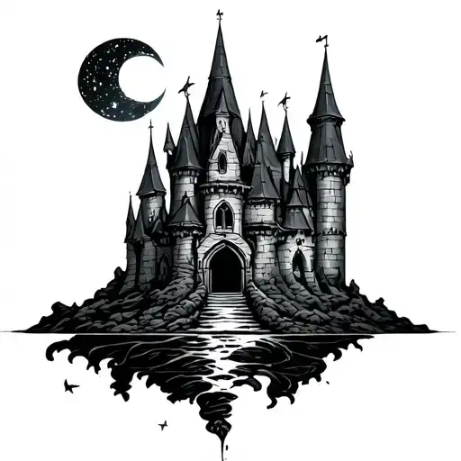 Gothic Castle Wizard Night Sky