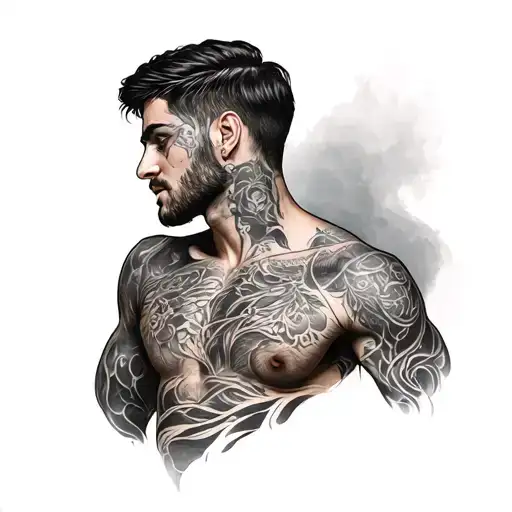 Line Tattoo Cover Up In Chest Clavicle