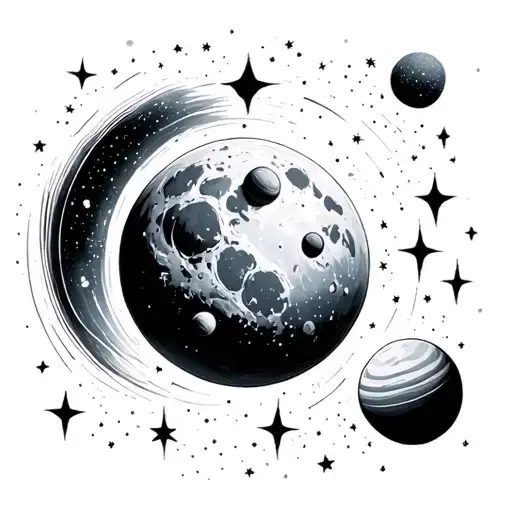 Lunar System With Stars Around