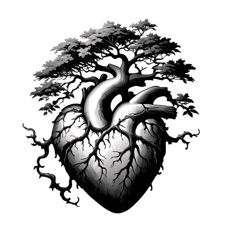 A Tree Growing From A Realistic Heart With The Wind Blowing Against The Tree