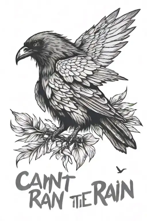 Crow Carrying The Phrase It Can't Rain All The Time But With The Crows Feathers Fading