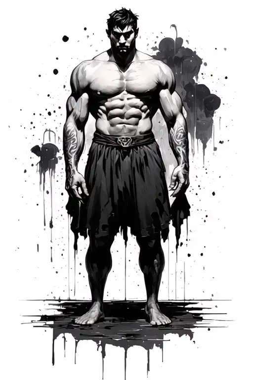 Black Siluett Standing In The Dark But Strong Man