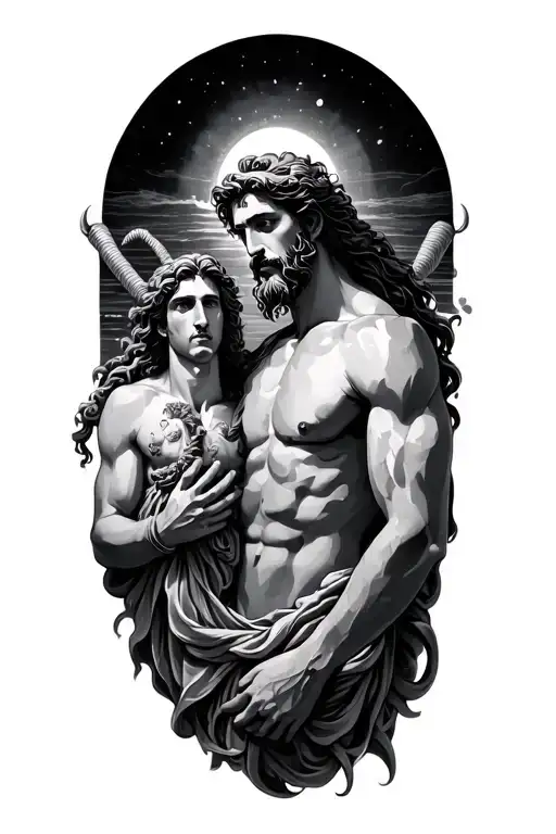 Aquarius With Poseidon Holding