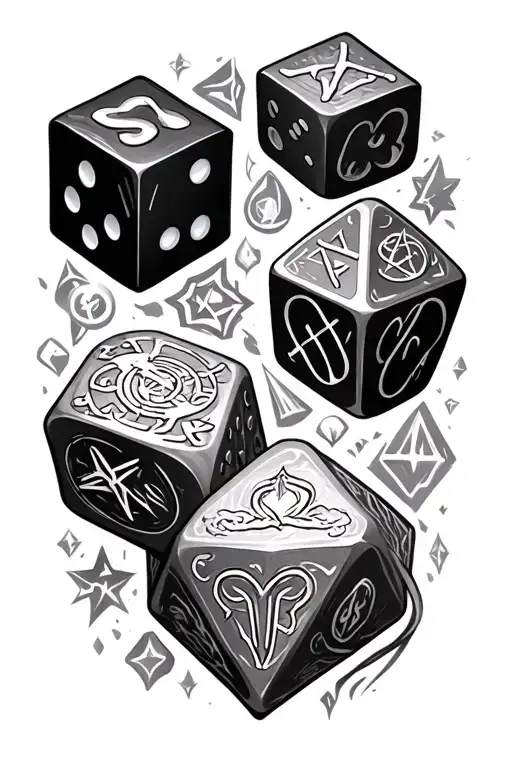 Dungeons And Dragons Themed Featuring Dice And Different Classes