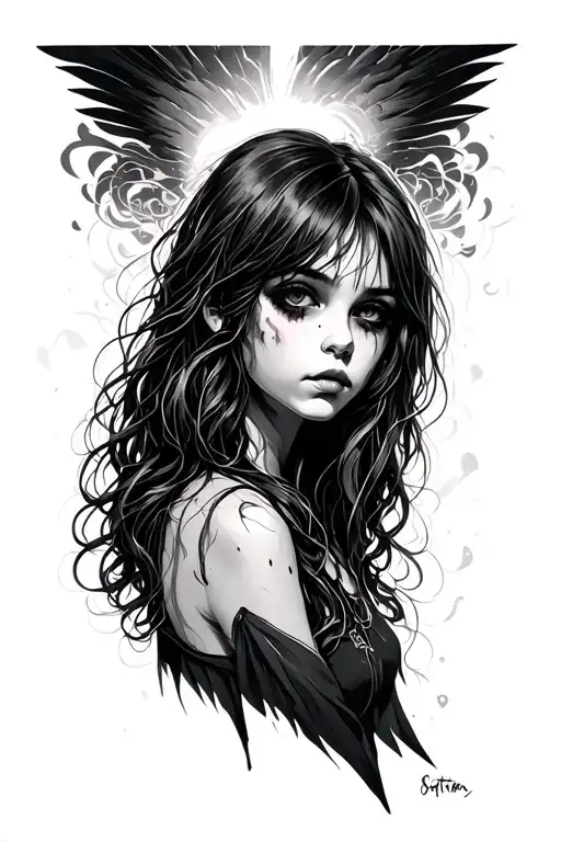 Gloomy Girl On The Background Of A Line