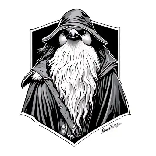 Forearm Tattoo Of A Penguin Dressed As Gandalf