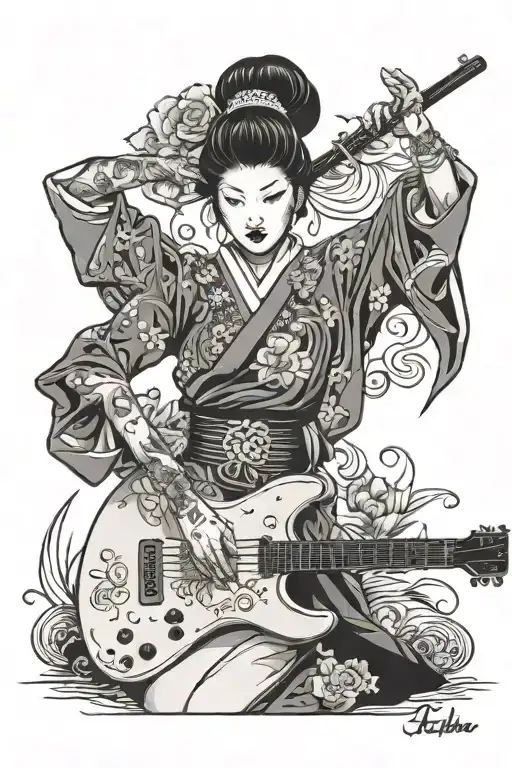 Geisha Playing Electric Guitar
