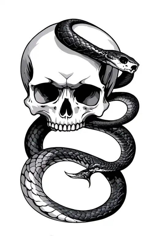 Skull And Snake Intertwined