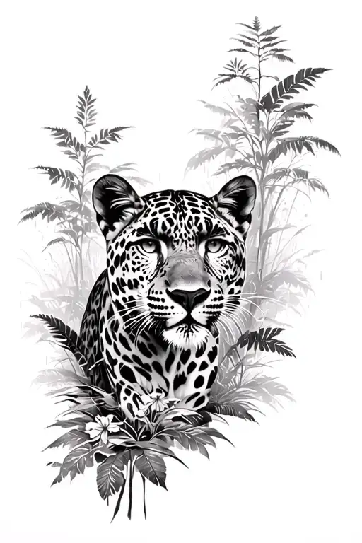 Full Length Sleeve Animal Realism Black And White Leopard With Rain Forest Environment
