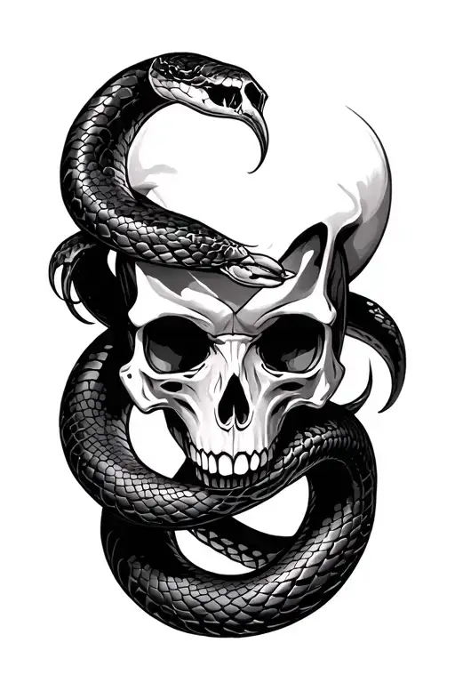 Skull And Snake Intertwined