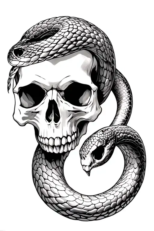 Skull And Snake Intertwined