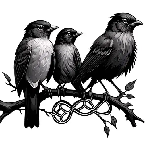Three Birds On A Branch With A Celtic Knot In The Branch Simple