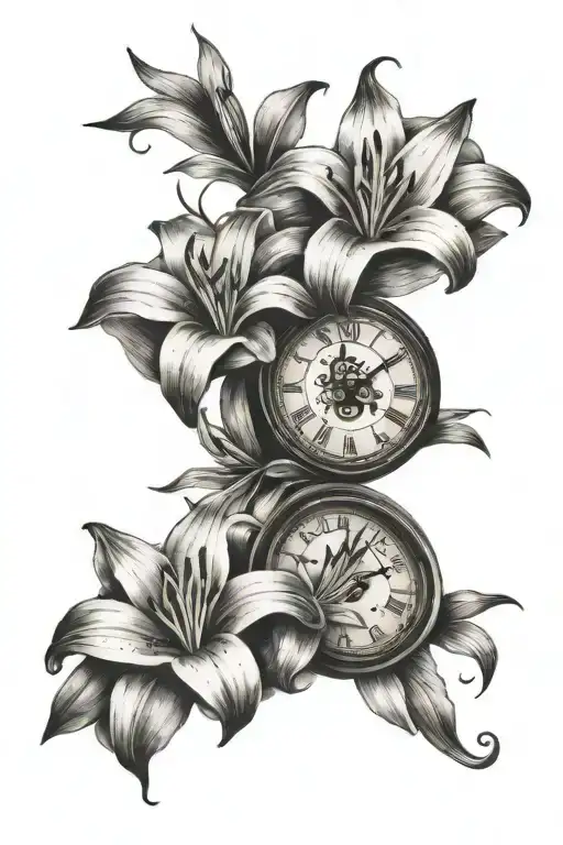 Lily Flowers Around 3 Clocks Above Each Other