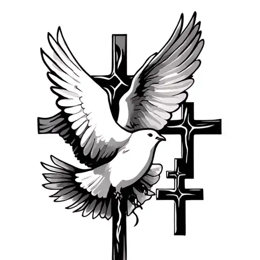 Serenity Prayer With A Dove Flying And 3 Crosses