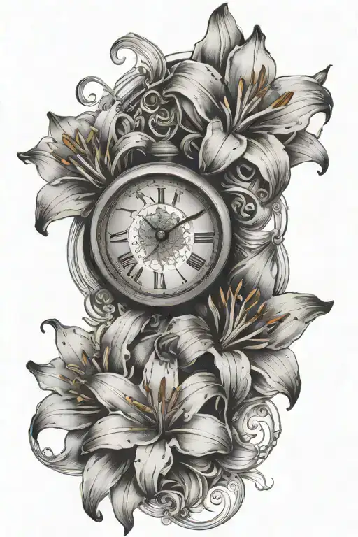 Lily Flowers Around 3 Clocks Above Each Other