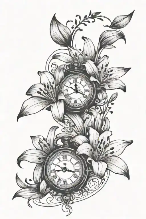 Lily Flowers Around 3 Clocks Above Each Other